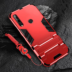 Silikon Hülle Handyhülle und Kunststoff Schutzhülle Hartschalen Tasche mit Ständer für Huawei Enjoy 10 Plus Rot