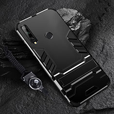 Silikon Hülle Handyhülle und Kunststoff Schutzhülle Hartschalen Tasche mit Ständer für Huawei Enjoy 10 Plus Schwarz