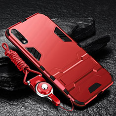 Silikon Hülle Handyhülle und Kunststoff Schutzhülle Hartschalen Tasche mit Ständer für Huawei Enjoy 10 Rot