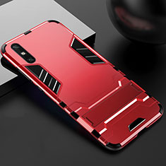 Silikon Hülle Handyhülle und Kunststoff Schutzhülle Hartschalen Tasche mit Ständer für Huawei Enjoy 10e Rot