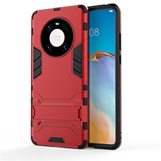 Silikon Hülle Handyhülle und Kunststoff Schutzhülle Hartschalen Tasche mit Ständer für Huawei Mate 40 Pro Rot