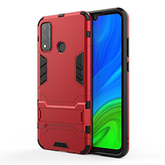 Silikon Hülle Handyhülle und Kunststoff Schutzhülle Hartschalen Tasche mit Ständer für Huawei P Smart (2020) Rot