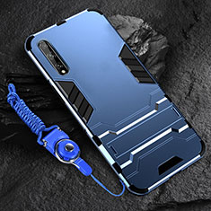 Silikon Hülle Handyhülle und Kunststoff Schutzhülle Hartschalen Tasche mit Ständer für Huawei Y8p Blau