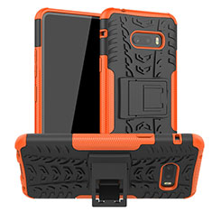 Silikon Hülle Handyhülle und Kunststoff Schutzhülle Hartschalen Tasche mit Ständer für LG G8X ThinQ Orange