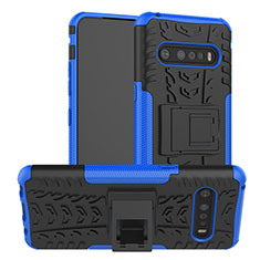 Silikon Hülle Handyhülle und Kunststoff Schutzhülle Hartschalen Tasche mit Ständer für LG V60 ThinQ 5G Blau
