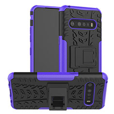 Silikon Hülle Handyhülle und Kunststoff Schutzhülle Hartschalen Tasche mit Ständer für LG V60 ThinQ 5G Violett