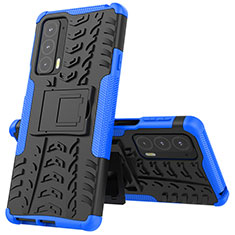 Silikon Hülle Handyhülle und Kunststoff Schutzhülle Hartschalen Tasche mit Ständer für Motorola Moto Edge 20 5G Blau