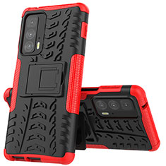 Silikon Hülle Handyhülle und Kunststoff Schutzhülle Hartschalen Tasche mit Ständer für Motorola Moto Edge 20 Pro 5G Rot