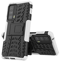 Silikon Hülle Handyhülle und Kunststoff Schutzhülle Hartschalen Tasche mit Ständer für Motorola Moto Edge 20 Pro 5G Weiß