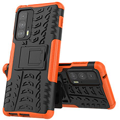 Silikon Hülle Handyhülle und Kunststoff Schutzhülle Hartschalen Tasche mit Ständer für Motorola Moto Edge S Pro 5G Orange