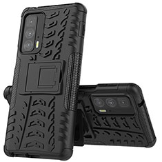 Silikon Hülle Handyhülle und Kunststoff Schutzhülle Hartschalen Tasche mit Ständer für Motorola Moto Edge S Pro 5G Schwarz