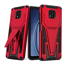Silikon Hülle Handyhülle und Kunststoff Schutzhülle Hartschalen Tasche mit Ständer für Motorola Moto G Power (2021) Rot