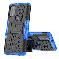 Silikon Hülle Handyhülle und Kunststoff Schutzhülle Hartschalen Tasche mit Ständer für Motorola Moto G Power (2022) Blau