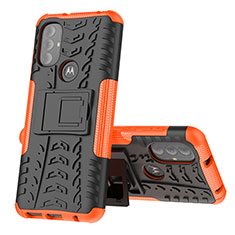 Silikon Hülle Handyhülle und Kunststoff Schutzhülle Hartschalen Tasche mit Ständer für Motorola Moto G Power (2022) Orange