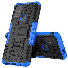 Silikon Hülle Handyhülle und Kunststoff Schutzhülle Hartschalen Tasche mit Ständer für Motorola Moto G10 Blau