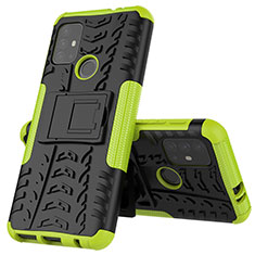 Silikon Hülle Handyhülle und Kunststoff Schutzhülle Hartschalen Tasche mit Ständer für Motorola Moto G10 Grün