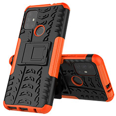 Silikon Hülle Handyhülle und Kunststoff Schutzhülle Hartschalen Tasche mit Ständer für Motorola Moto G10 Orange