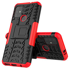 Silikon Hülle Handyhülle und Kunststoff Schutzhülle Hartschalen Tasche mit Ständer für Motorola Moto G10 Power Rot