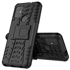 Silikon Hülle Handyhülle und Kunststoff Schutzhülle Hartschalen Tasche mit Ständer für Motorola Moto G10 Power Schwarz