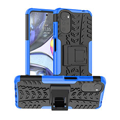 Silikon Hülle Handyhülle und Kunststoff Schutzhülle Hartschalen Tasche mit Ständer für Motorola Moto G22 Blau