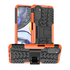 Silikon Hülle Handyhülle und Kunststoff Schutzhülle Hartschalen Tasche mit Ständer für Motorola Moto G22 Orange