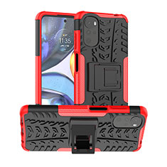 Silikon Hülle Handyhülle und Kunststoff Schutzhülle Hartschalen Tasche mit Ständer für Motorola Moto G22 Rot