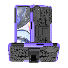 Silikon Hülle Handyhülle und Kunststoff Schutzhülle Hartschalen Tasche mit Ständer für Motorola Moto G22 Violett