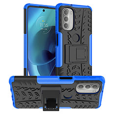 Silikon Hülle Handyhülle und Kunststoff Schutzhülle Hartschalen Tasche mit Ständer für Motorola Moto G51 5G Blau
