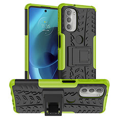 Silikon Hülle Handyhülle und Kunststoff Schutzhülle Hartschalen Tasche mit Ständer für Motorola Moto G51 5G Grün