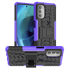 Silikon Hülle Handyhülle und Kunststoff Schutzhülle Hartschalen Tasche mit Ständer für Motorola Moto G51 5G Violett