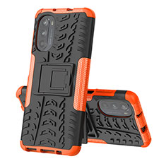 Silikon Hülle Handyhülle und Kunststoff Schutzhülle Hartschalen Tasche mit Ständer für Motorola MOTO G52 Orange