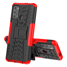 Silikon Hülle Handyhülle und Kunststoff Schutzhülle Hartschalen Tasche mit Ständer für Motorola Moto G60 Rot
