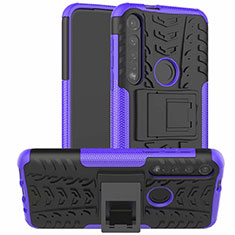 Silikon Hülle Handyhülle und Kunststoff Schutzhülle Hartschalen Tasche mit Ständer für Motorola Moto G8 Plus Violett