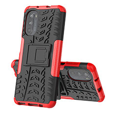 Silikon Hülle Handyhülle und Kunststoff Schutzhülle Hartschalen Tasche mit Ständer für Motorola Moto G82 5G Rot