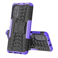 Silikon Hülle Handyhülle und Kunststoff Schutzhülle Hartschalen Tasche mit Ständer für Motorola Moto G82 5G Violett