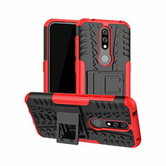 Silikon Hülle Handyhülle und Kunststoff Schutzhülle Hartschalen Tasche mit Ständer für Nokia 4.2 Rot