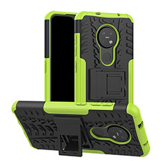 Silikon Hülle Handyhülle und Kunststoff Schutzhülle Hartschalen Tasche mit Ständer für Nokia 6.2 Grün