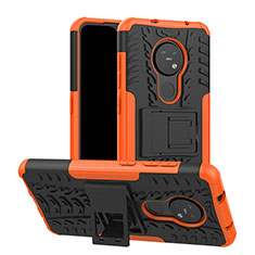 Silikon Hülle Handyhülle und Kunststoff Schutzhülle Hartschalen Tasche mit Ständer für Nokia 6.2 Orange
