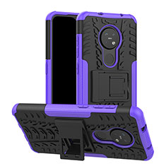 Silikon Hülle Handyhülle und Kunststoff Schutzhülle Hartschalen Tasche mit Ständer für Nokia 7.2 Violett