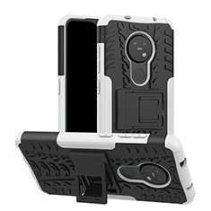 Silikon Hülle Handyhülle und Kunststoff Schutzhülle Hartschalen Tasche mit Ständer für Nokia 7.2 Weiß