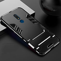 Silikon Hülle Handyhülle und Kunststoff Schutzhülle Hartschalen Tasche mit Ständer für Nokia C3 Schwarz