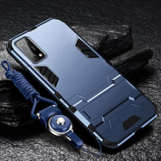 Silikon Hülle Handyhülle und Kunststoff Schutzhülle Hartschalen Tasche mit Ständer für Oppo K7x 5G Blau