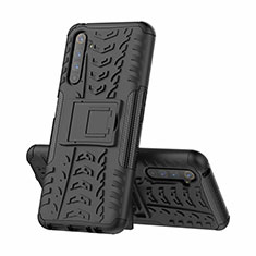 Silikon Hülle Handyhülle und Kunststoff Schutzhülle Hartschalen Tasche mit Ständer für Realme 6 Pro Schwarz