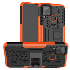 Silikon Hülle Handyhülle und Kunststoff Schutzhülle Hartschalen Tasche mit Ständer für Realme C15 Orange