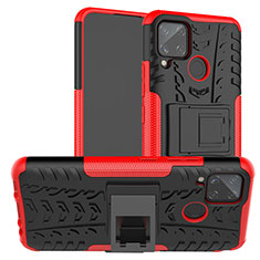 Silikon Hülle Handyhülle und Kunststoff Schutzhülle Hartschalen Tasche mit Ständer für Realme C15 Rot