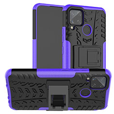 Silikon Hülle Handyhülle und Kunststoff Schutzhülle Hartschalen Tasche mit Ständer für Realme C15 Violett