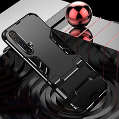 Silikon Hülle Handyhülle und Kunststoff Schutzhülle Hartschalen Tasche mit Ständer für Realme X50 5G Schwarz