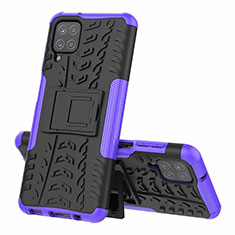 Silikon Hülle Handyhülle und Kunststoff Schutzhülle Hartschalen Tasche mit Ständer für Samsung Galaxy A12 Nacho Violett