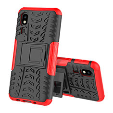 Silikon Hülle Handyhülle und Kunststoff Schutzhülle Hartschalen Tasche mit Ständer für Samsung Galaxy A2 Core A260F A260G Rot