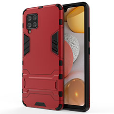 Silikon Hülle Handyhülle und Kunststoff Schutzhülle Hartschalen Tasche mit Ständer für Samsung Galaxy A42 5G Rot